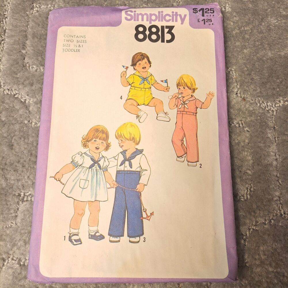 Vtg 1978 Simplicity Sewing Pattern 8813 TODDLER SIZE 1/2 and 1 sailor outfits